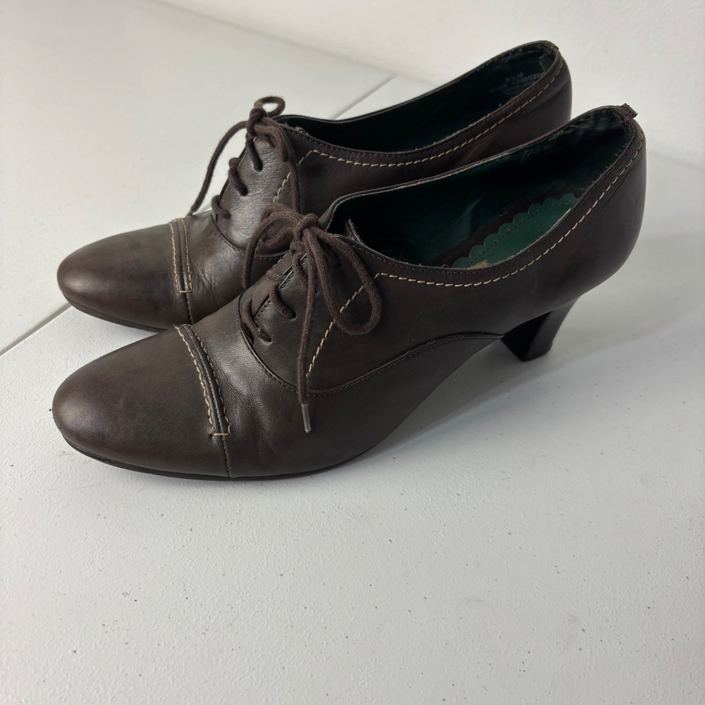 Vtg Naturalizer Brown Leather Oxford Heels 9.5 Academia Edwardian CottageCore - Picture 2 of 14
